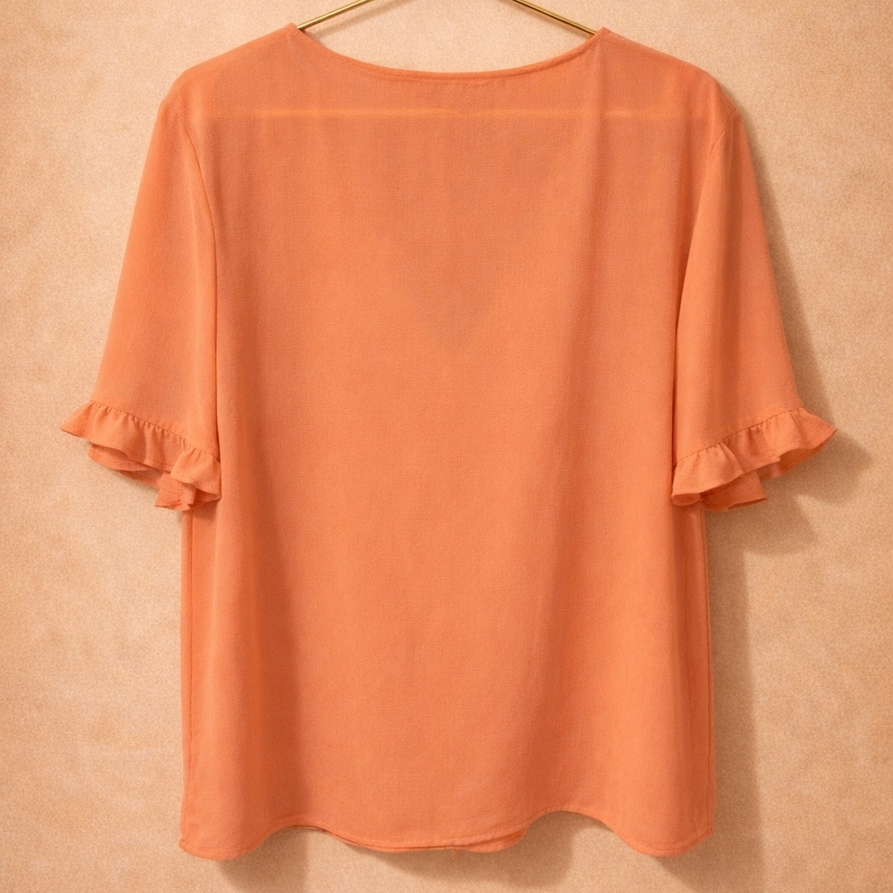 CeCe Vibrant Coral Pink Button-Front Blouse - Picture 2 of 2